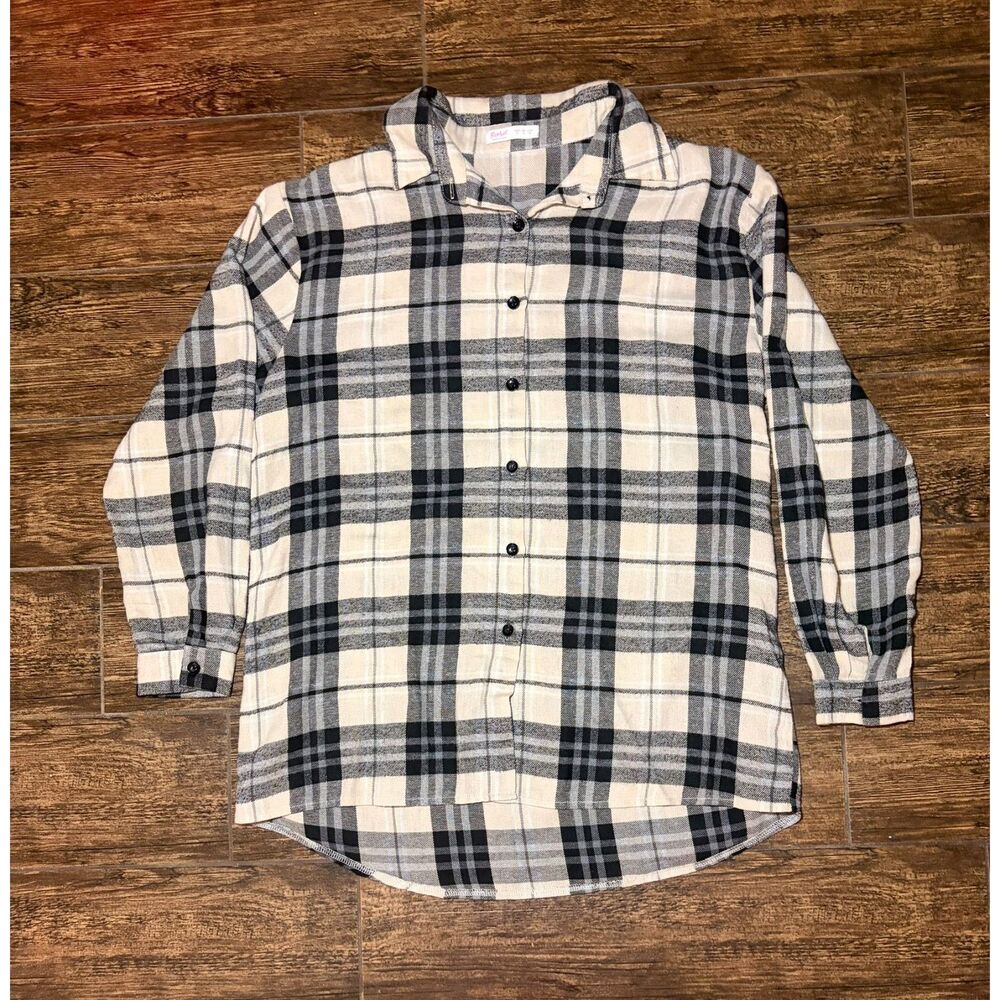 Romwe Oversized Plaid Flannel Button-Up - S